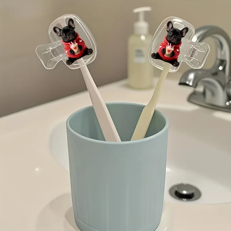 2pcs French Bulldog Portable Dustproof Odorless Toothbrush Case Ventilation Holes to Keep The Brush Heads Clean And Dry Gift