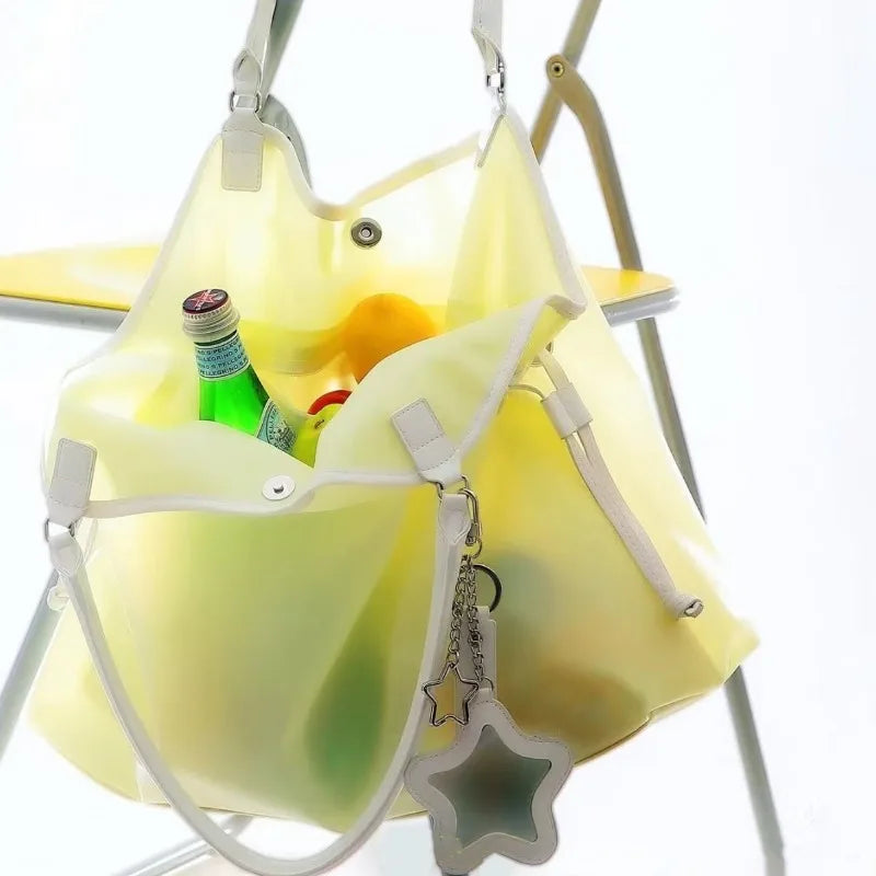 2026 Summer New Korean Style Y2K Jelly Tote Bag Large Capacity Transparent Drawstring Single Shoulder Bag For Commute