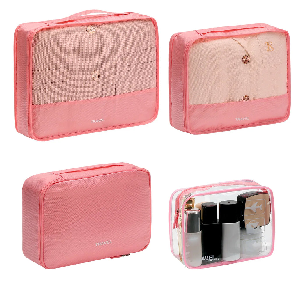 3pcs Set Travel Clothes Storage Bag Waterproof Packing Cubes Mesh Visible Travel Suitcases Organizer Pouch Luggage Organiser