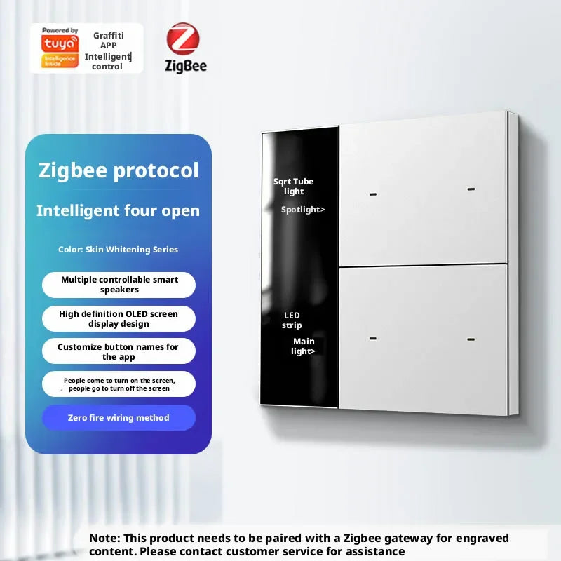 Tuya App Intelligent Control Switch Zigbee Intelligent Screen Display Switch Custom Button Copy Zero Flame Version Ac100-240v