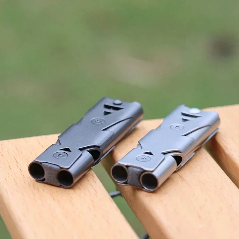 150DB Double Tube High-frequency High Survival Whistle Decibel Outdoor Steel Metal Rescue Survie Accessories Hiking Tool Travel