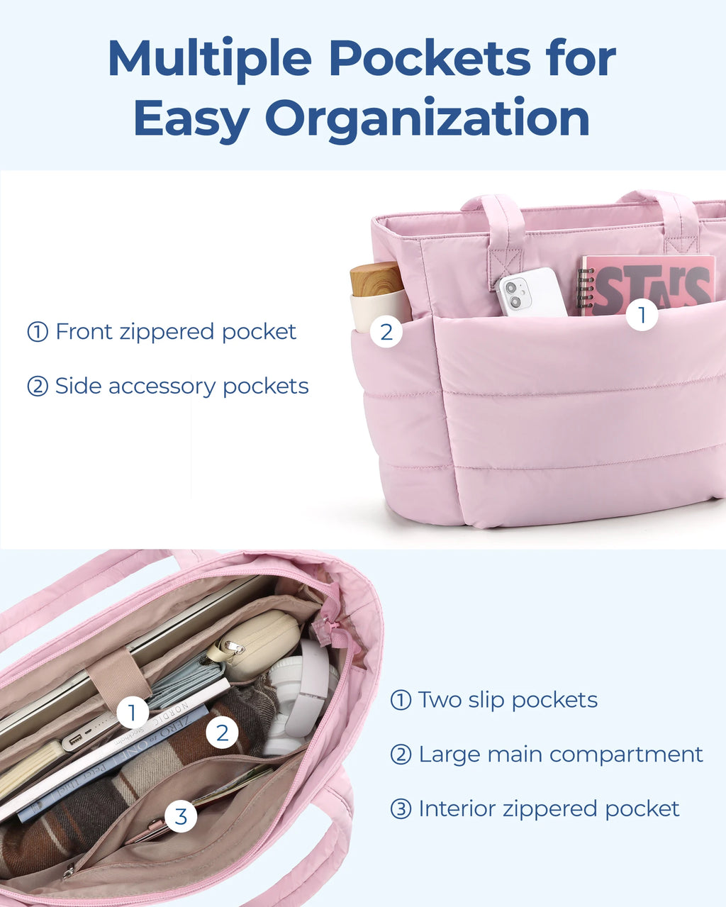 BAGSMART Women's Bag Solid Color Tote Bag Commuting College Padded Shoulder Bag Leisure Simple Female Handbags for Travel