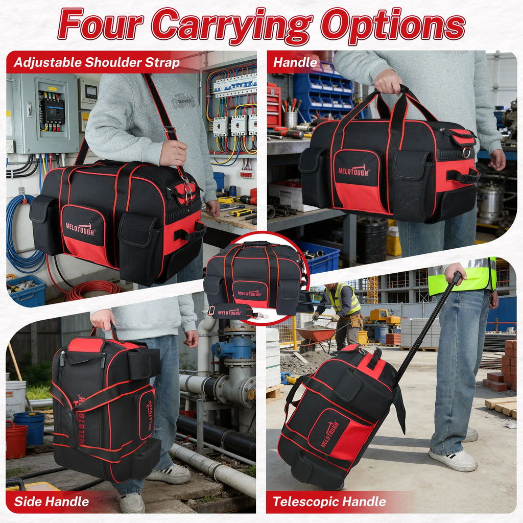 Rolling Tool Bag with Wheels – Heavy Duty Multi-Pocket Telescoping Handle Organizer / Sac à outils à roulettes – Grande capacité poignée télescopique multi-poches
