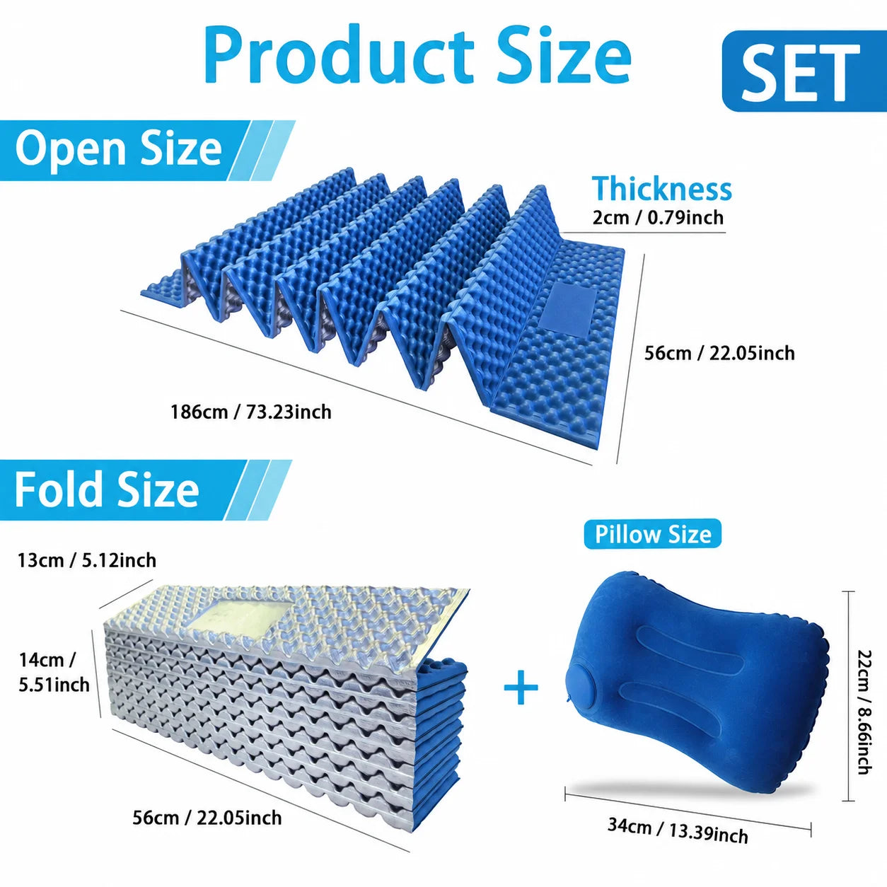 Camping Sleeping Pad with Inflatable Pillow 1Set Aluminum Foil IXPE Egg Crate Foldable Insulated Mat for Hiking Backpacking Tent