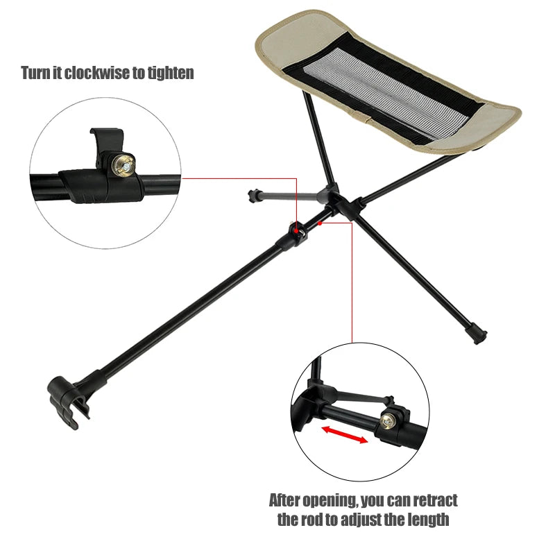 WESTTUNE Portable Camping Chair Foot Rest Stool Folding Attachable Leg Rest Recliner Lazy Retractable Accessories for Outdoor