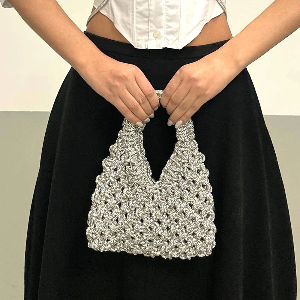 Glitter Shiny Diamond Clutch Purse Women Handbag Luxury Handmade Circular Bag Wedding Party Banquet Bag Fashion Evening Bag