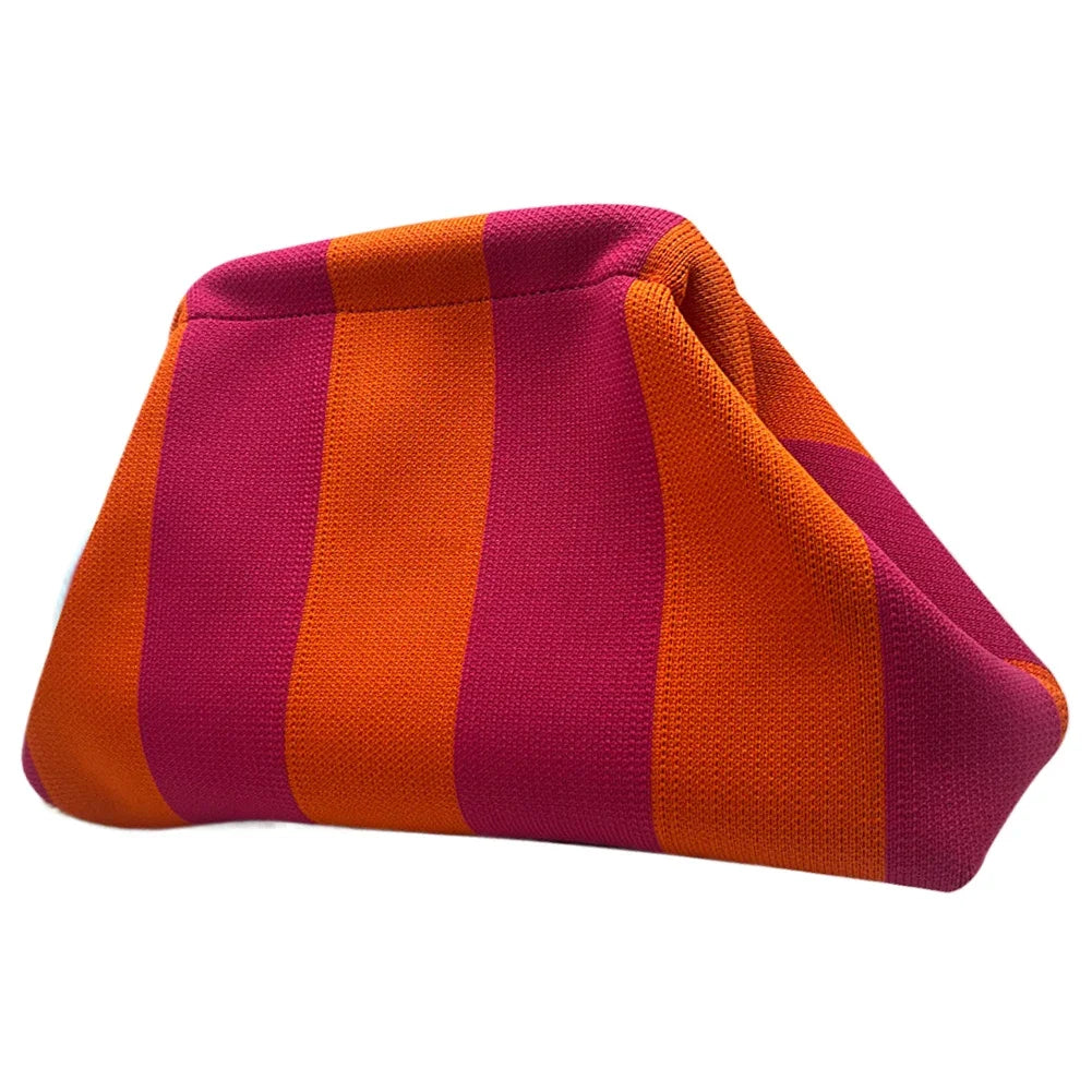 Summer Beach Clutch Bag for Women Woven Crochet Handbags Purses Knitting Dumpling Clutch Ruched Cute Cloud Casual Colorblock Bag