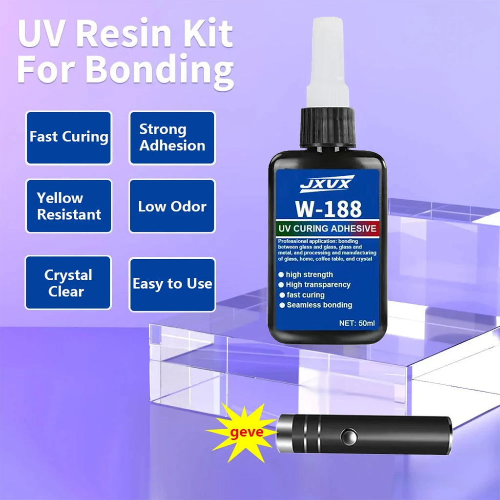 (50g Craft Glue) UV Adhesive, High-Strength Resin, High Transparency – For Metal, Glass, and Plastic DIY Projects