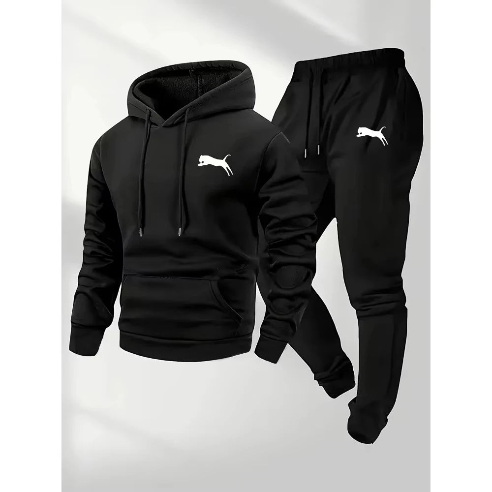 2026 Hot Selling Men's Hooded Sweatshirt & Pants Set Casual Tracksuit Streetwear Sportswear Fitness Jogger Outfit Two Piece Set