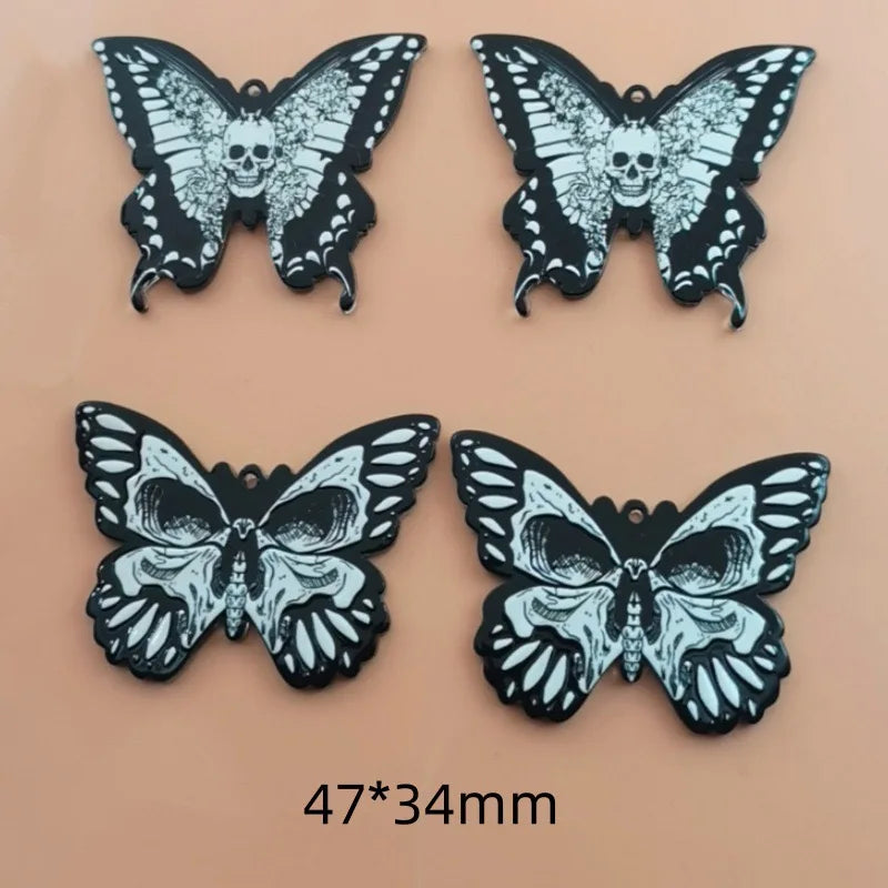 10pcs Butterfly Acrylic Pendant Halloween Skull DIY Jewelry Making Earrings Keychain Accessories
