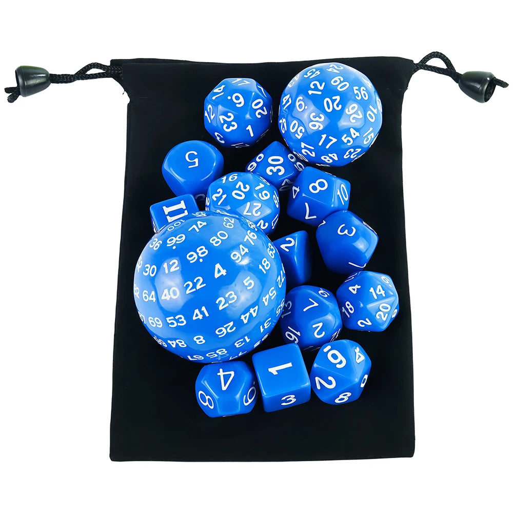 15 Pieces Acrylic Opaque Polyhedral Dice Set D3-D100 Game Dice with Velvet Dice Bag for DND Role Playing Table Games Party