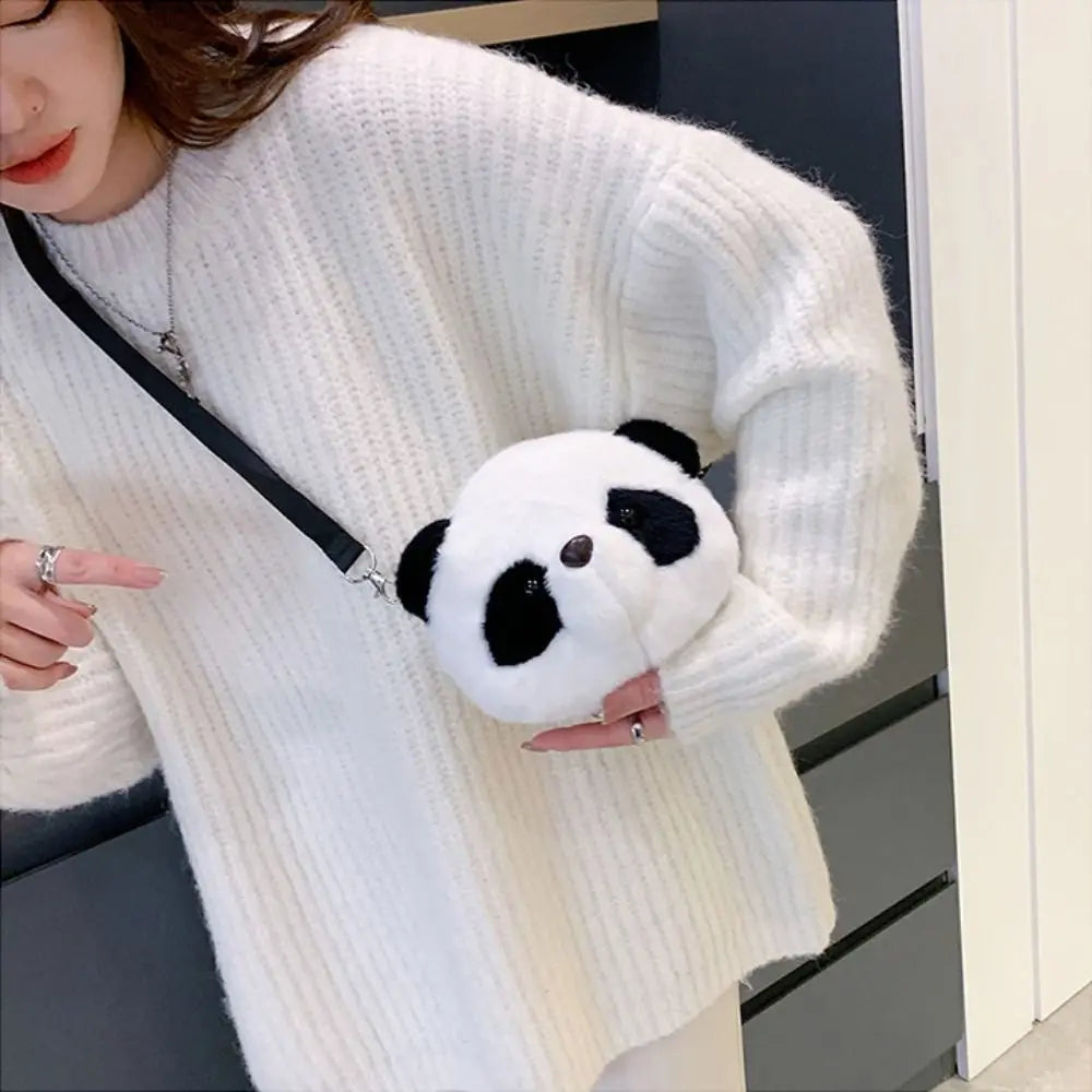 New Soft Fluffy Panda Crossbody Bag Lightweight Cartoon Coin Purse Fabric Adjustable Straps Phone Bag Women's Accessories