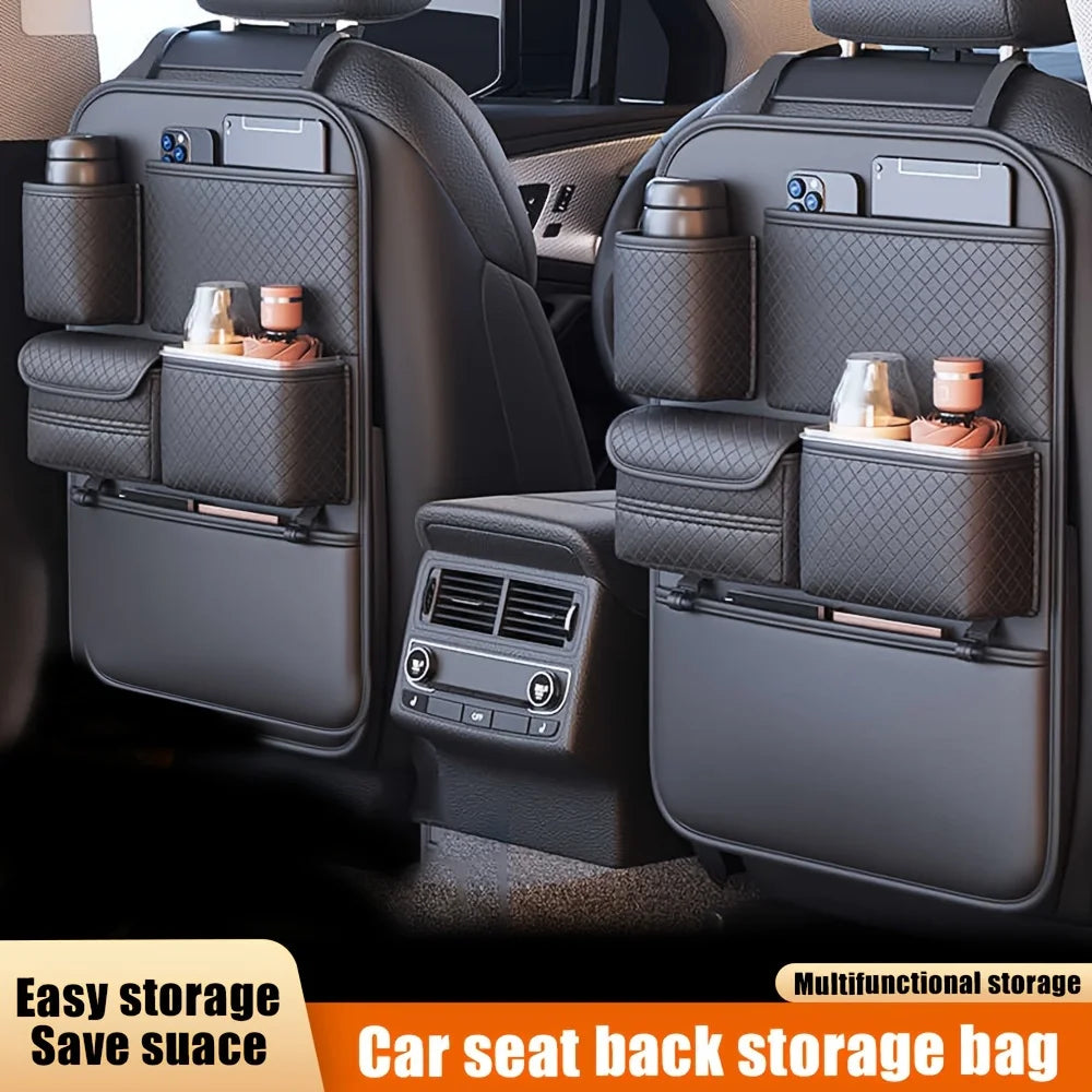 Black Faux Leather Car Seat Back Storage Bag Seat Organizer Backseat Organizers Storage of Automotive Seatback Toy Organization