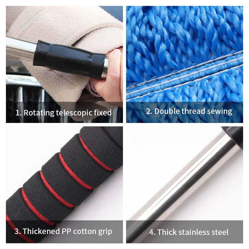 SEAMETAL Microfiber Car Washing Mop Scalable Handle Dust Remover Cleaning Brush Kit Soft Hair Car Detailing Duster Mop Wash Tool
