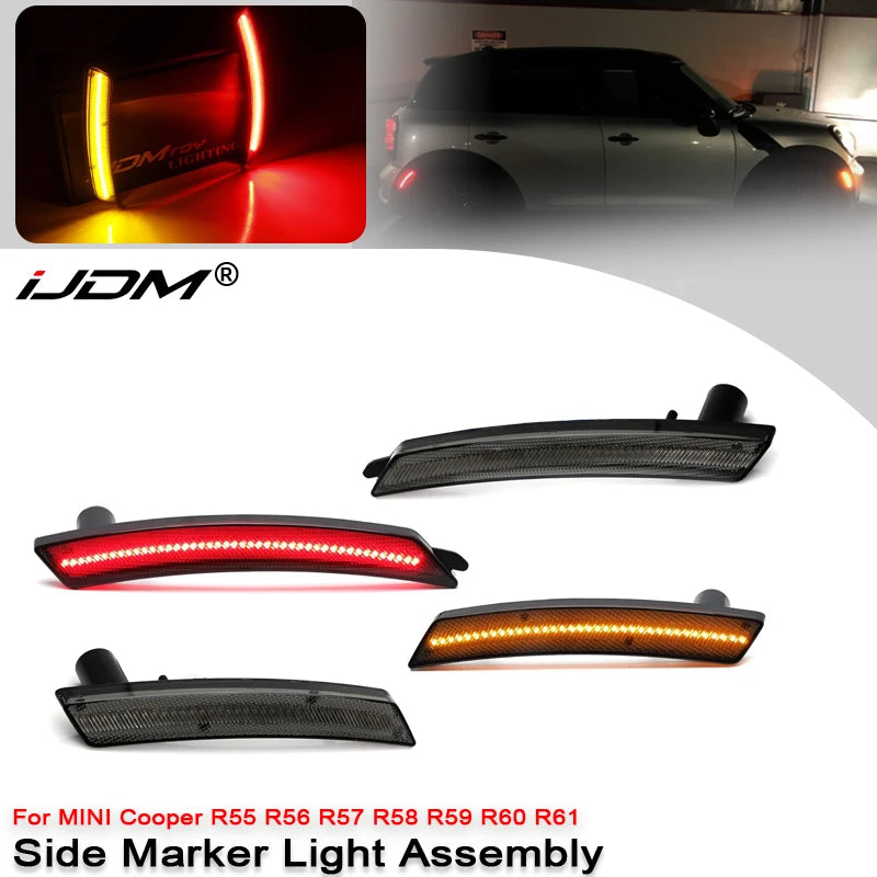 For Mini Cooper R55 R56 R57 R58 R59 R60 R61 Smoked Lens LED Side Marker Lamp Amber Front Red Rear Side Fender Lights