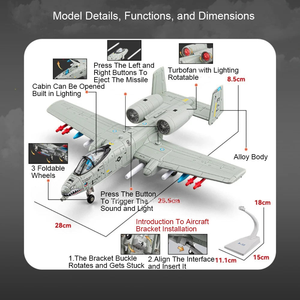 1:32 F-14 Tomcat‌ A-10 Thunderbolt II‌ Fighter Model Toy Sound Light Doors Opened Military Airplane Models Collection Ornaments
