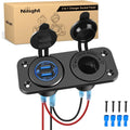 Nilight QC 3.0 Dual USB Charger and Cigarette Lighter Socket Pre-Wired 12V-24V with Cigar Power for Cars Trucks