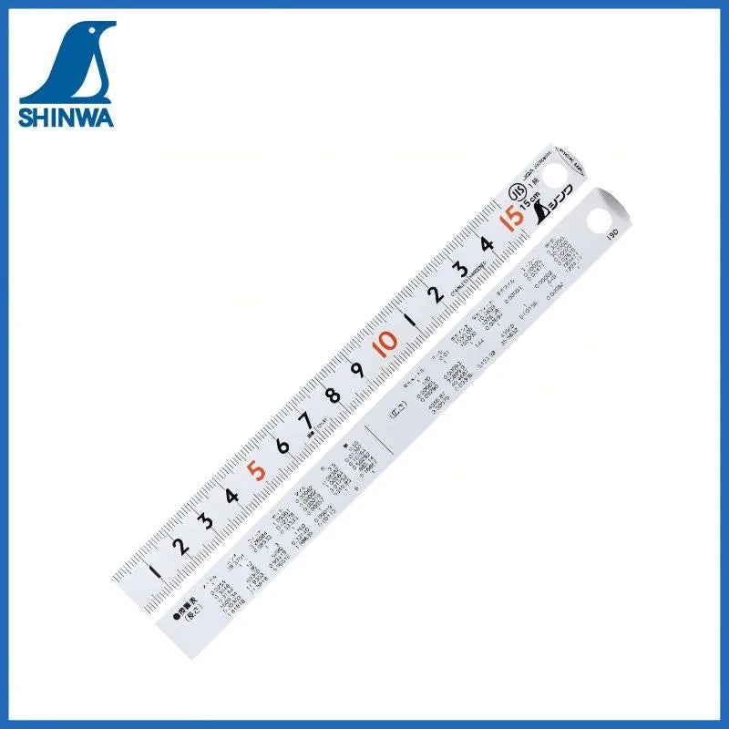 SHINWA Penguin Stainless Steel Ruler 1Pc (10/15/30cm) - JIS Industrial Grade, High Precision Etched Scale, Anti-Warp Head