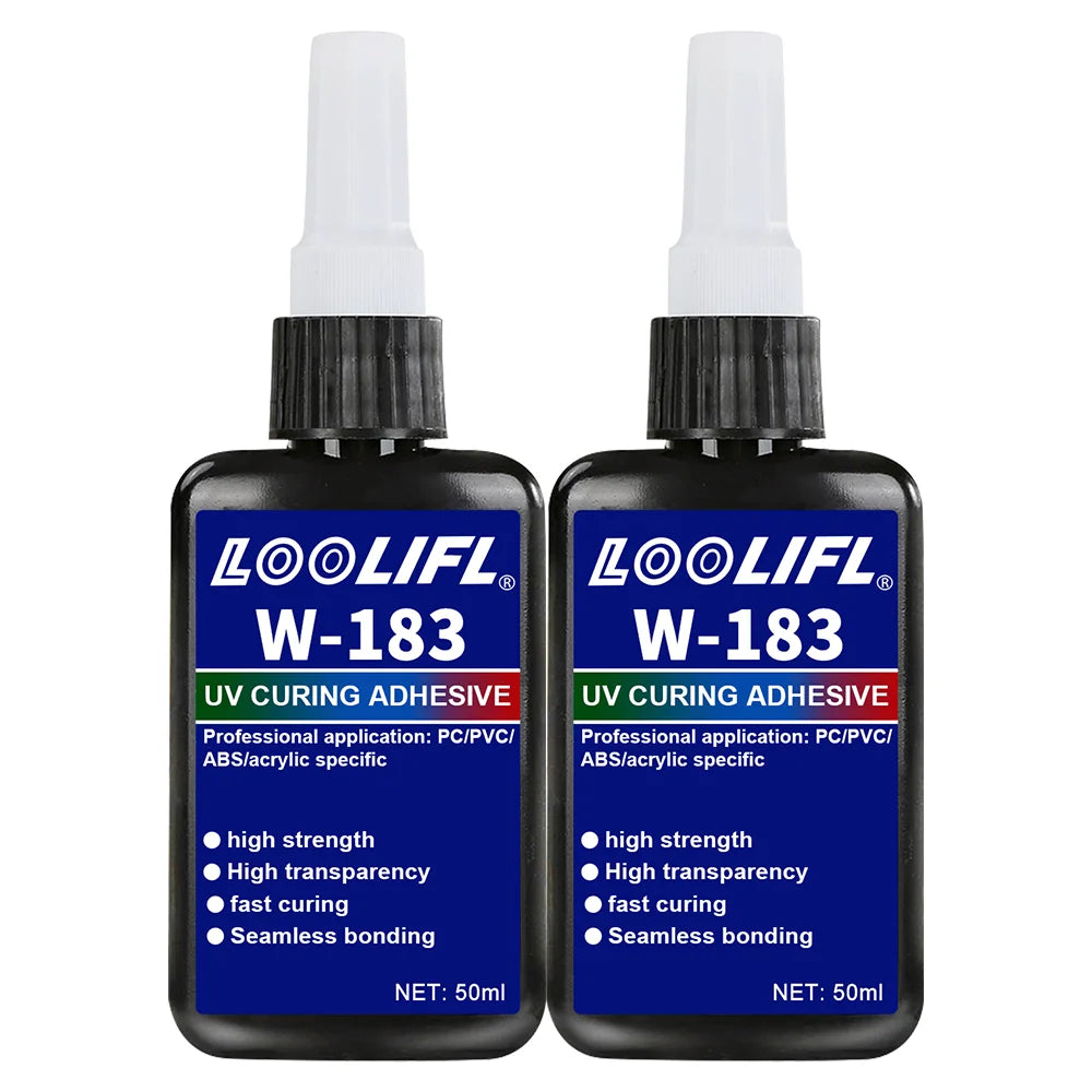 LOOLIFL New W-183 Strong 50ml UV Glue Curing Adhesive UV Curing Crystal Glass and Metal ABS Bonding Welding With UV Curing Lamp