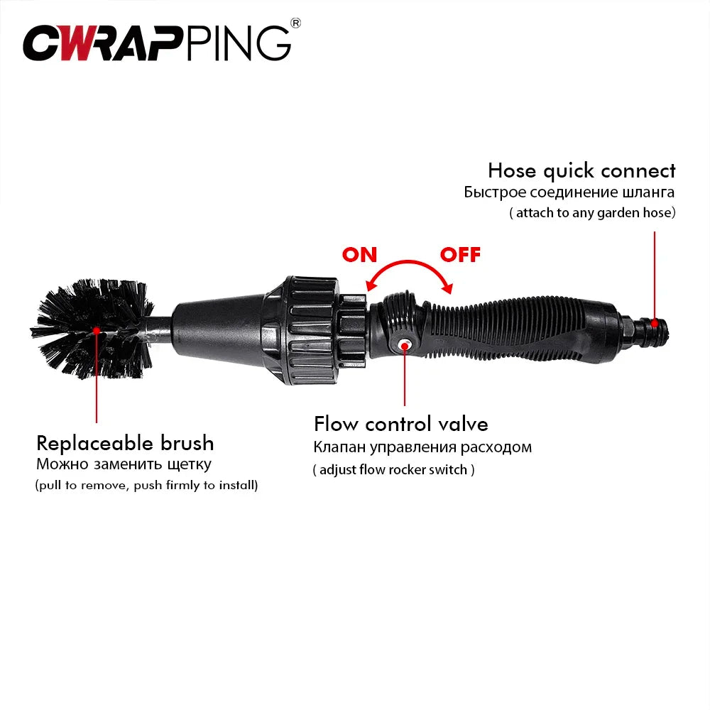 Car Wash Equipment Rotary Washer Washing Brush Water Driven Rotary Cleaning Brush Car Wheel Brushes Hand-held Auto Cleaning Tool