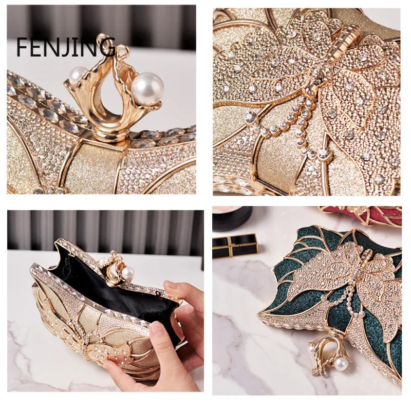 Fashion Luxury Evening Bags Hollow Butterfly Party Bag Bridal Wedding Diamond Clutch Elegant Banquet Handbags Dinner Purse Sac