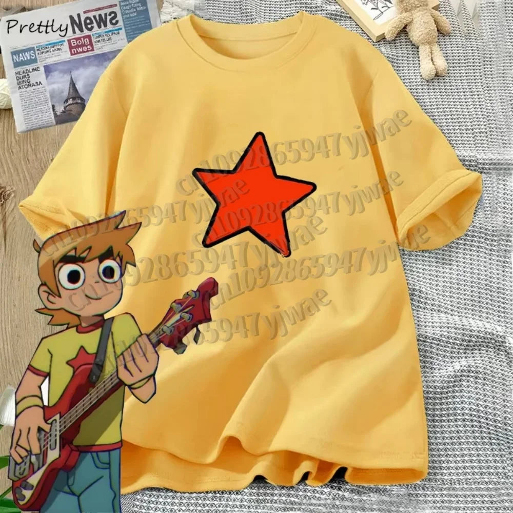 Scott Pilgrim Takes Off Scott Pilgrim Star Tshirts Woman Men Grapihc T Shirts Anime Fashion Short Sleeve Tee Harajuku T-shirt