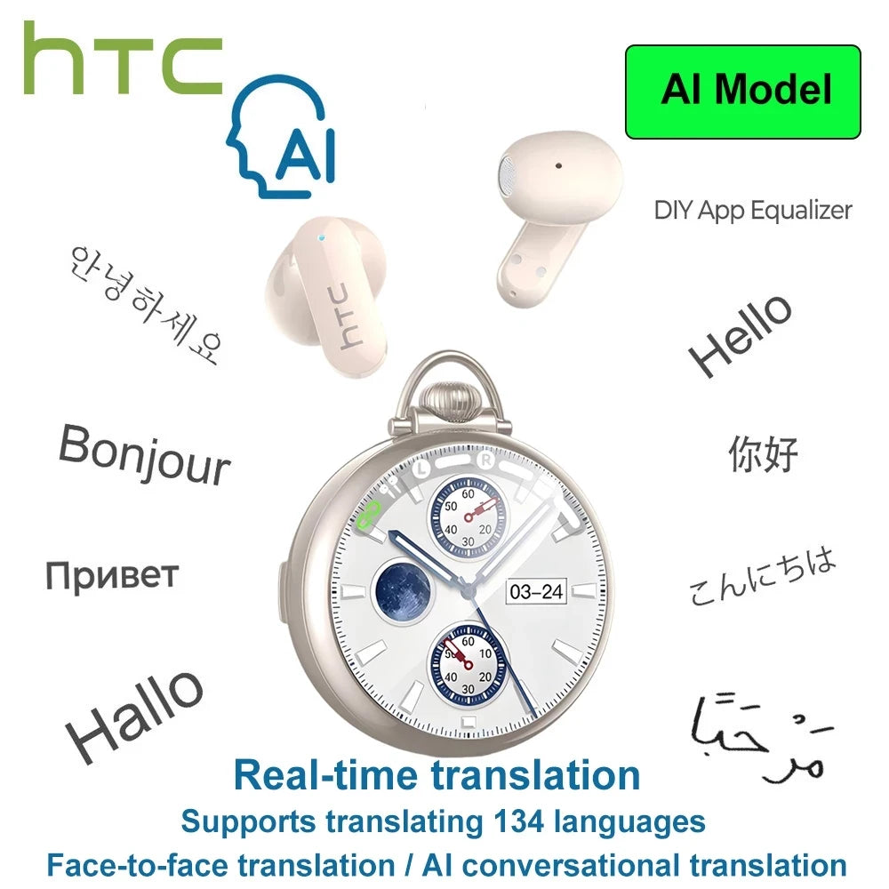 HTC NE71 Translation Earbuds Bluetooth Earbuds DIY Watch Face Smart LED Screen HiFi Sound Quality Noise Cancellation Technology