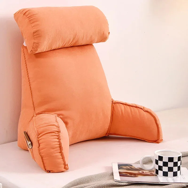 Large backrest reading pillow with arm and neck pillow filled with pearl cotton for comfortable and full support.