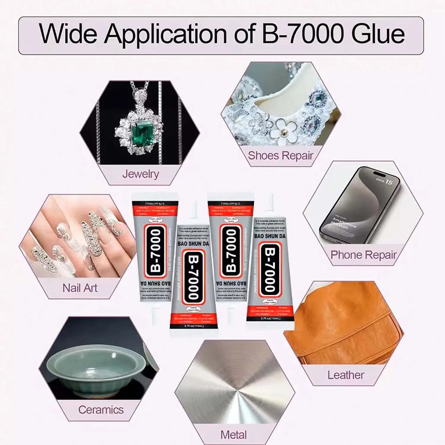 15PCS 15mL B-7000 Transparent Strong Glue  Mobile Phone Touch Screen Adhesive B-7000 DIY Repair Diamond Jewelry Glass Office.