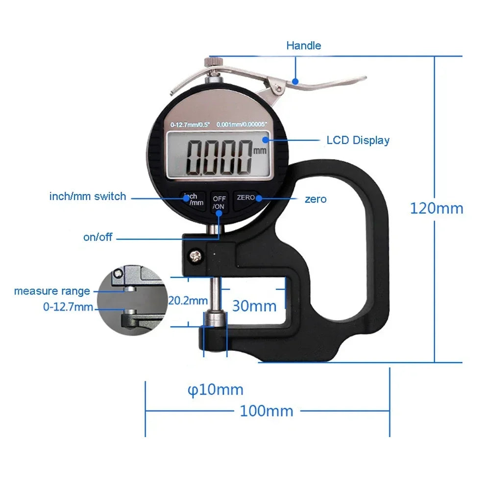 0.01mm / 0.001mm 12.7mm Range Digital Thickness Gauge Electronic Percentage Thickness Meter  Micrometer