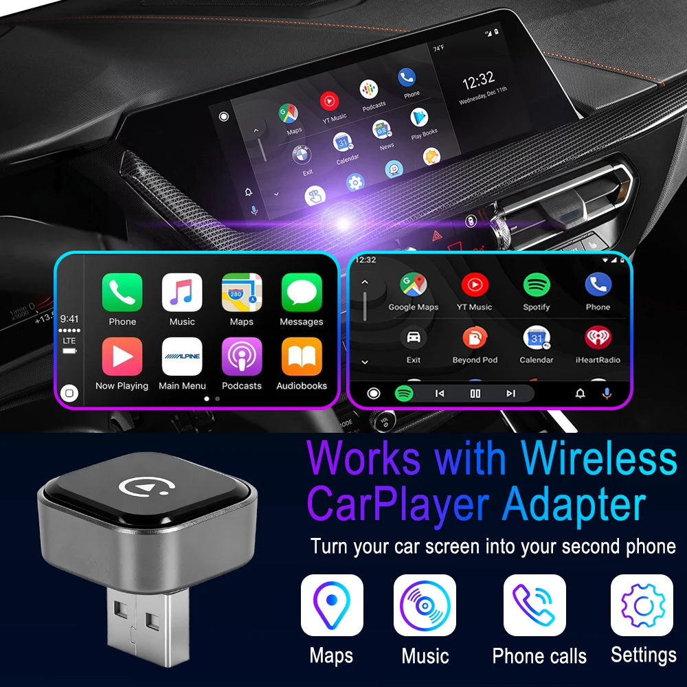 2 in 1 Wireless CarPlay For OEM Car USB Dongle Adapter&Android Auto Wireless Adapter only Built in Wired- Carplay Android Auto