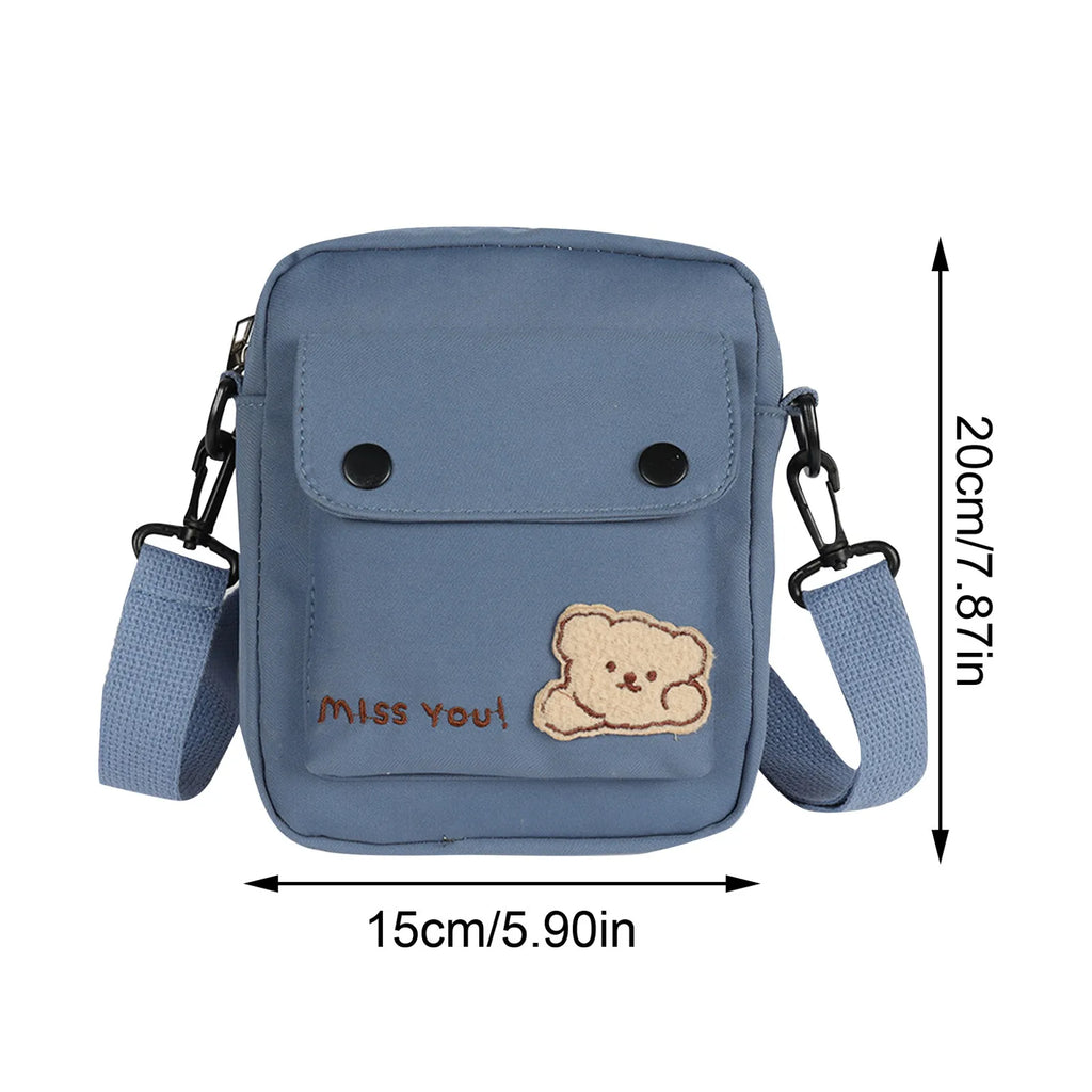 Kawaii Backpack Women'S Cute Versatile Cartoon Bear Canvas Bag College Student Crossbody Bag Backpack Shoulder Bag Purses