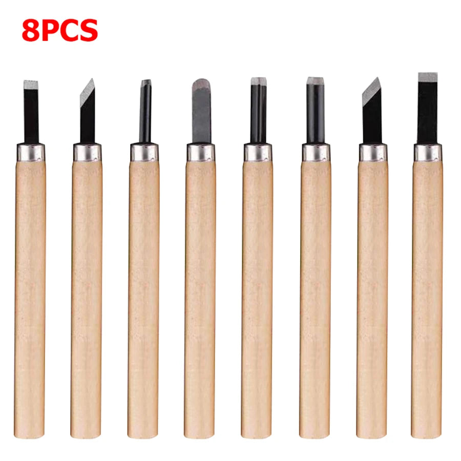 6-12pcs High Manganese Steel Engraving Knife with Wooden Handle Professional Handmade Wood Carving Chisel Tools Kit