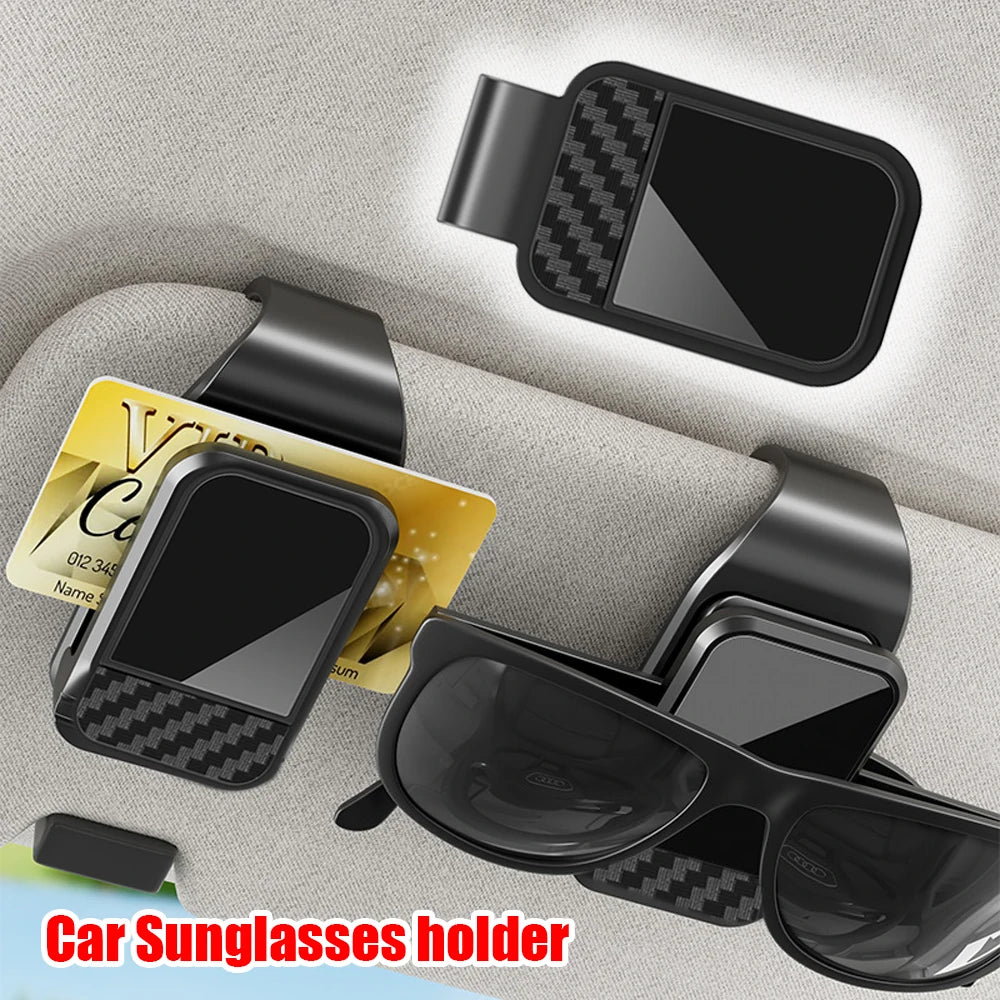 Car Sunglasses Clip Sun Visor Holder with Card & Ticket Storage - Stable Eyeglasses Hanger Interior Accessory
