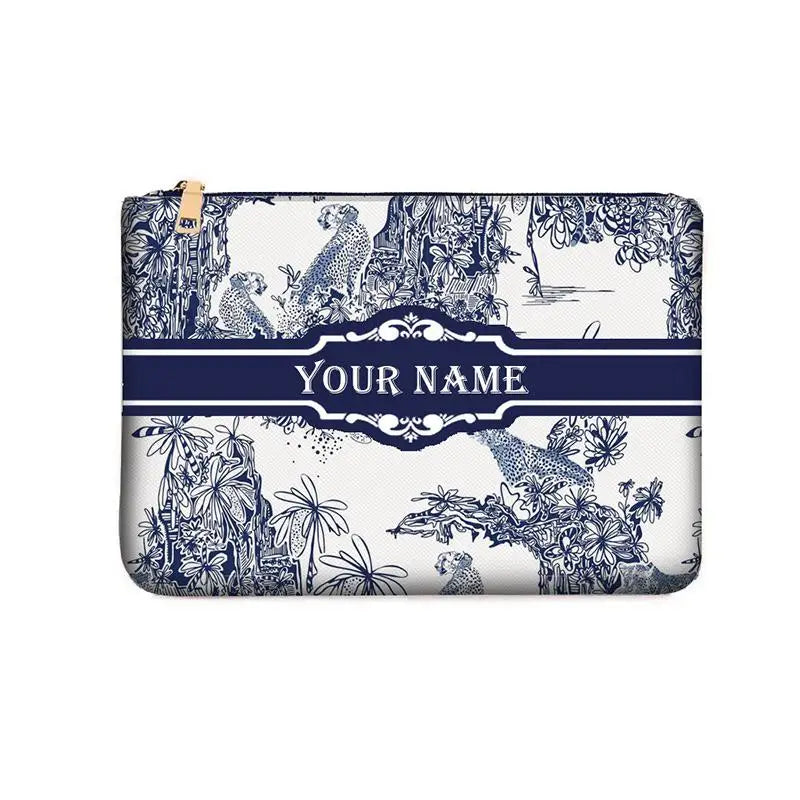 Graceful Customizable Name Women's Canvas Clutch Makeup Bag Purse Party Weekend Vacation Travel Cosmetic Bag Mobile Pouch Wallet
