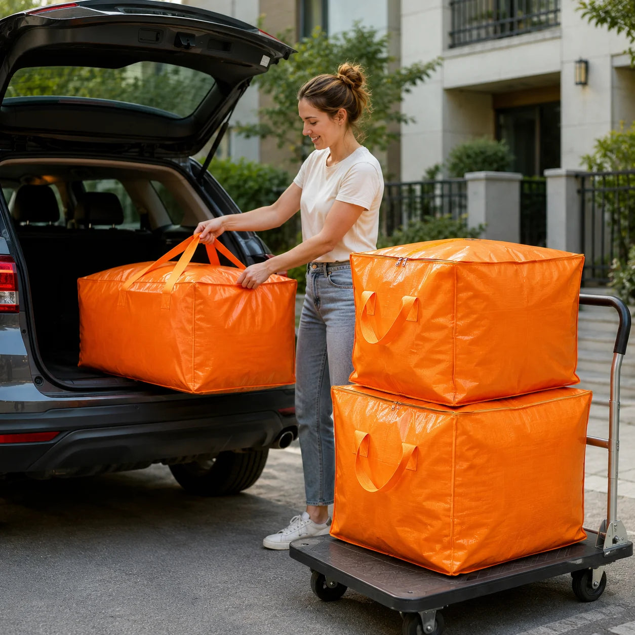 75-240L Large Capacity Moving Bag Woven Storage Bag with Handles Zipper for Clothes Bedding Travel Home Closet Organizer