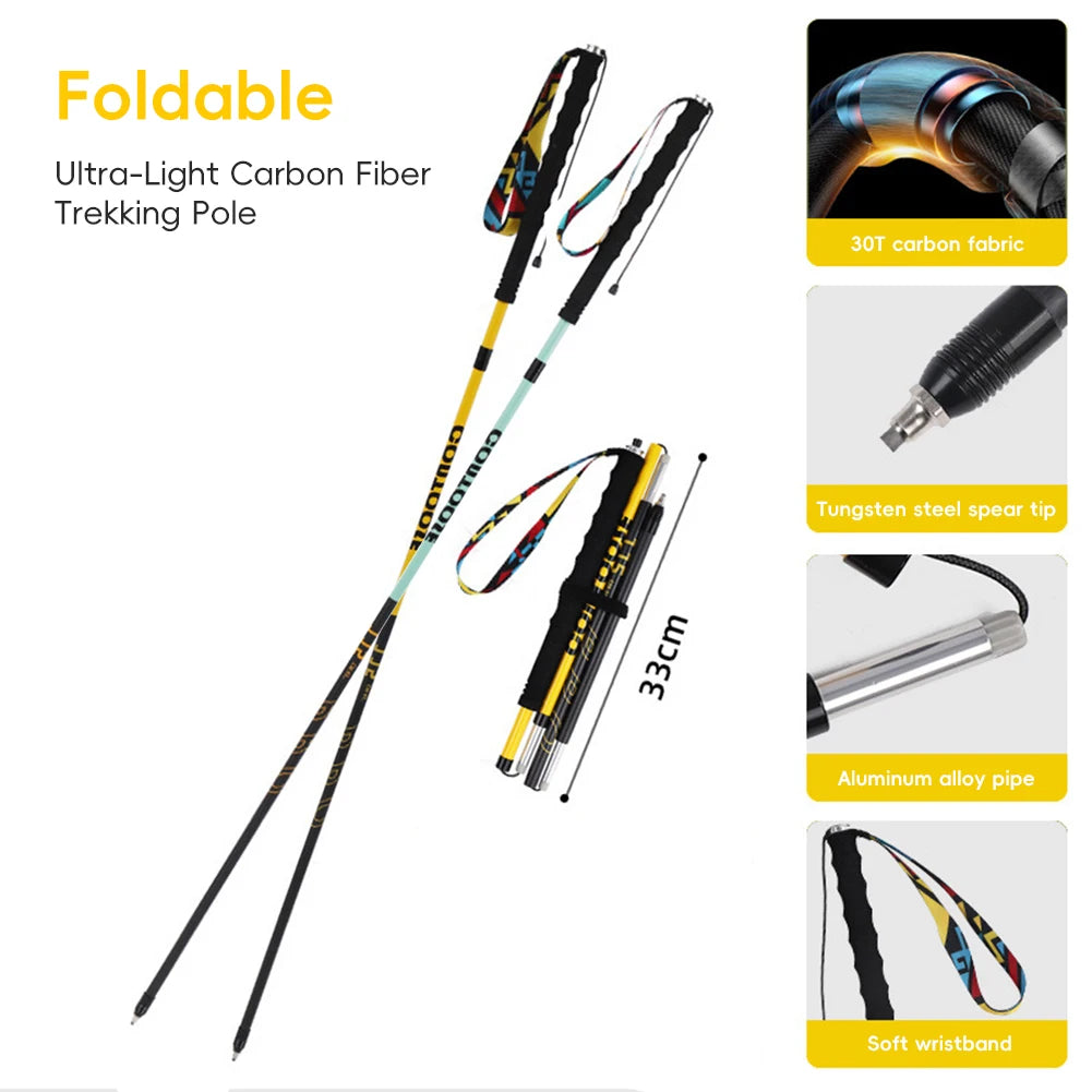 2026 New Ultra Light Carbon Fiber Trekking Pole Foldable Design Professional Hiking Trail Running Walking Stick 105-125CM Length