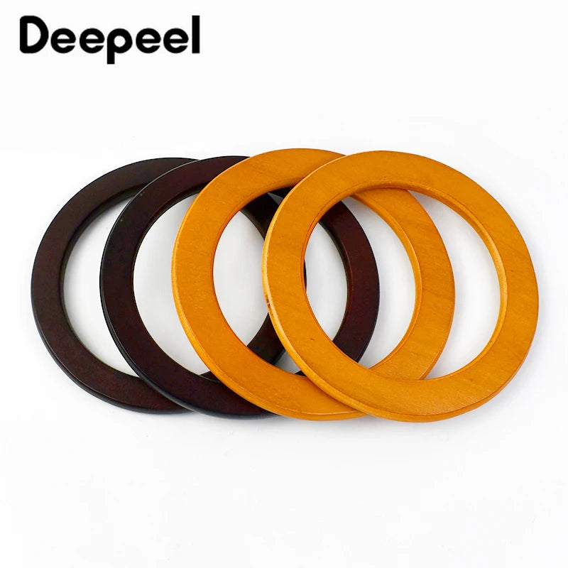 2Pcs Deepeel Natural Wooden Bag Handle Purse HandBags O Ring Handles Purses Round Frame DIY Bags Bracket Replacement Accessories