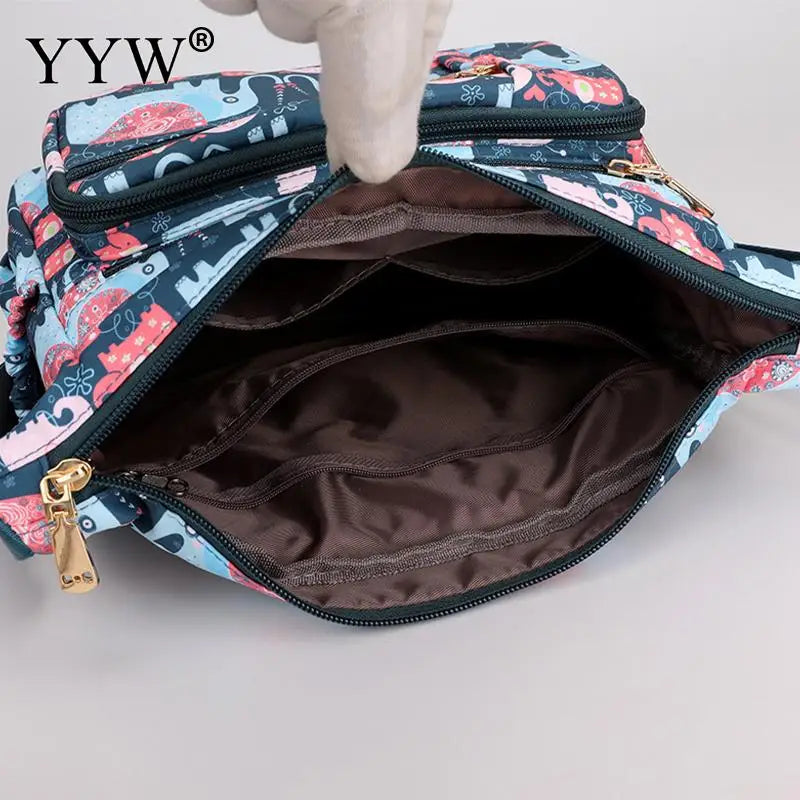 Women Satchel Nylon Cloth Leisure Shoulder Mom Bag Rural Style Floral Printing Crossbody Ladies Casual Shoulder Messenger Purse