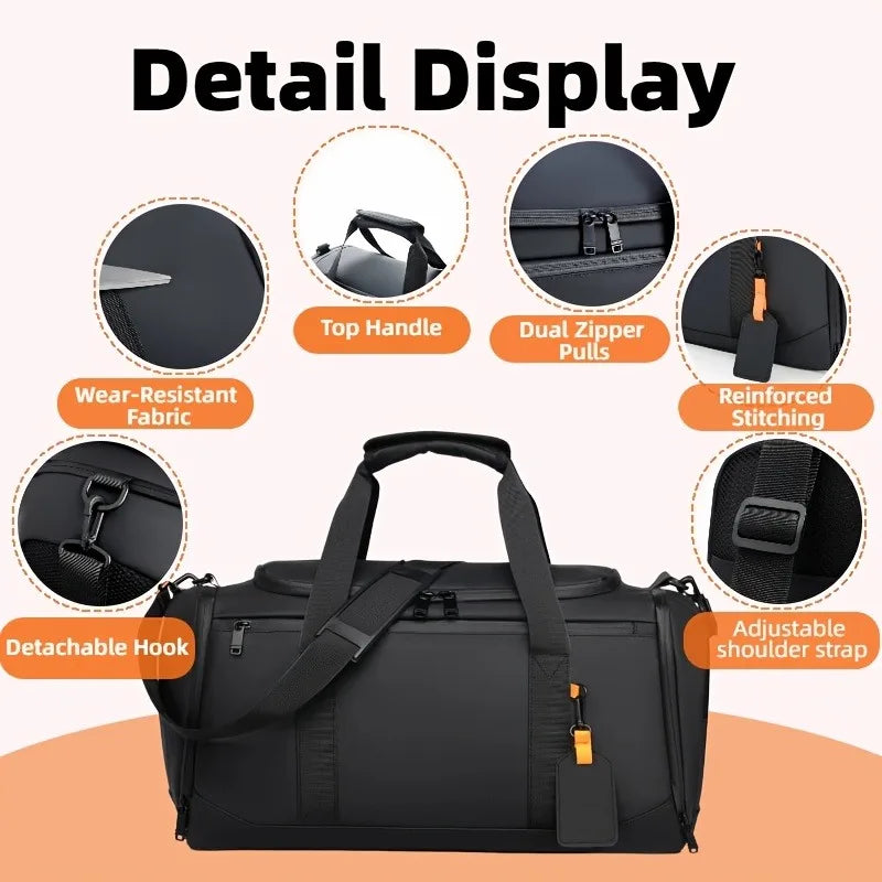 Large Capacity Travel Bag,Portable Overnight Duffel Bag,Sport Fitness Bag with Multiple Compartments And Shoe Compartment
