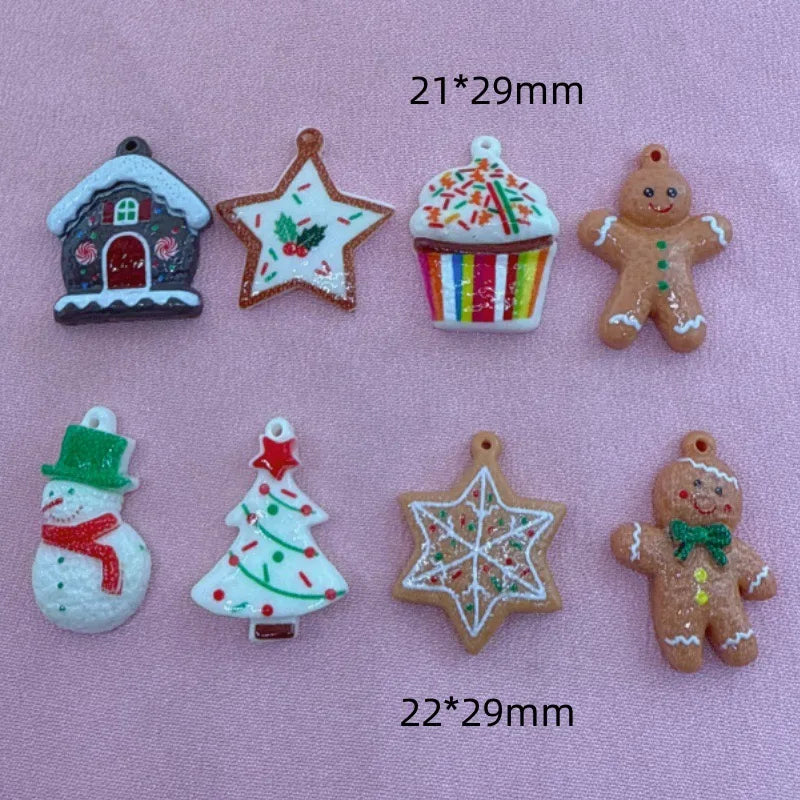 20pcs Christmas atmosphere decoration, pink snowflake pentagram Christmas tree resin hanging decoration