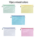 10PCS Stationery Storage Folder File Mesh Zipper Pouch Document Bag Office and Educational Supplies Storage Students Stationery