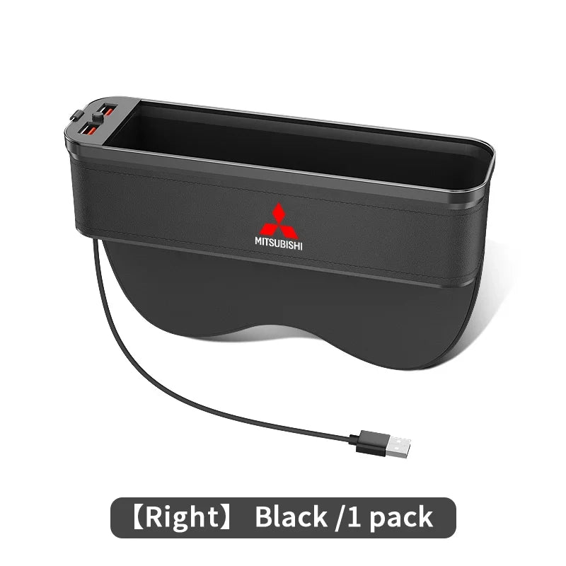 Car Seat Gap Organizer USB Charging Multifunction Storage Box For Mitsubishi Outlander Pajero Asx Lancer EX Evolution X Ralliart
