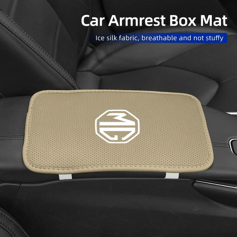 Leather Car Central Armrest Pad Anti Slip Ice Silk Armrest Box Mat For Morris Garages MG 6 3 5 7 TF ZR ZS HS GS GT RX5 RX8 350
