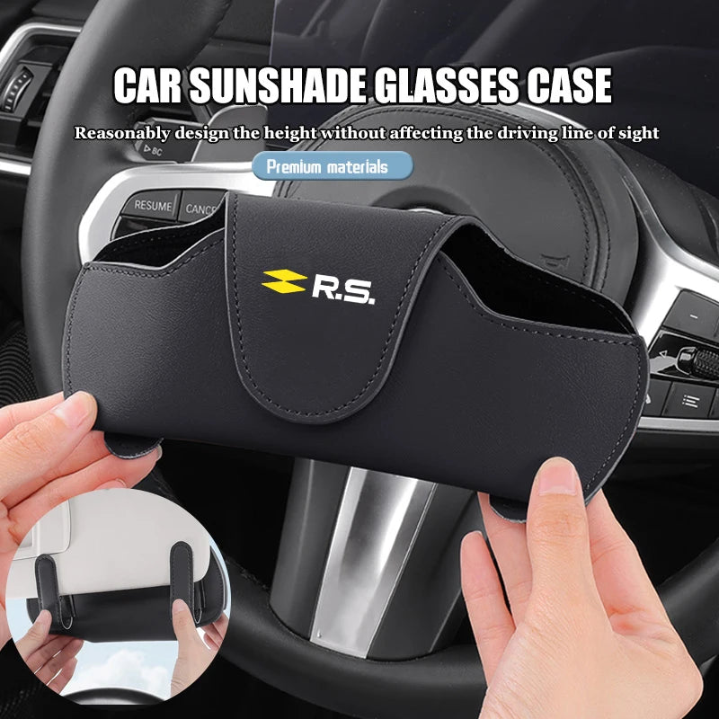 Leather Car Logo Sunglasses Case Sun Visor Sunglasses Storage Accessories For Renault Arkana Captur Twingo Talisman RS Line