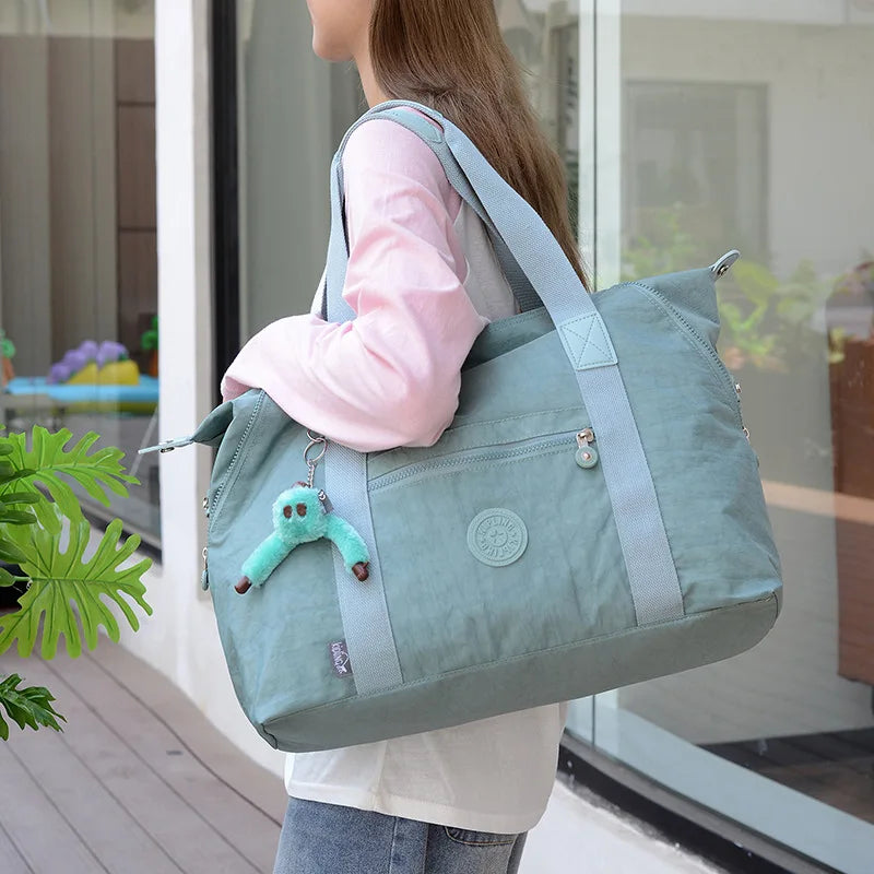 Travel Bag Large Capacity Washed Cloth Lightweight Short Trip Fitness Bag Monkey Pendant Luggage Bag Unisex Street Style