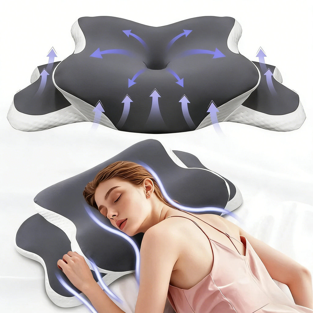 Dual Height Memory Foam Cervical Pillow with Armrest Grooves for Neck Pain Relief Ergonomic Orthopedic Support Side Back Sleeper