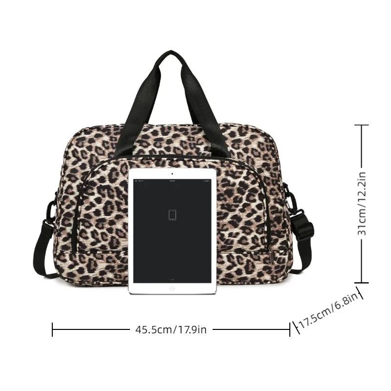 Fashionable Leopard Printing Travel Bag, Large Capacity Sports Gym Tote Bags for Women,Weekend Overnight Duffel Shoulder Bag