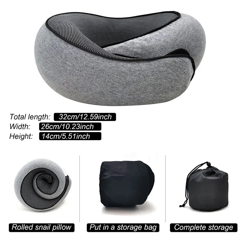Travel Neck Pillow Memory Foam U Shaped Snail Style Portable Adjustable Soft Noon Break Sleep