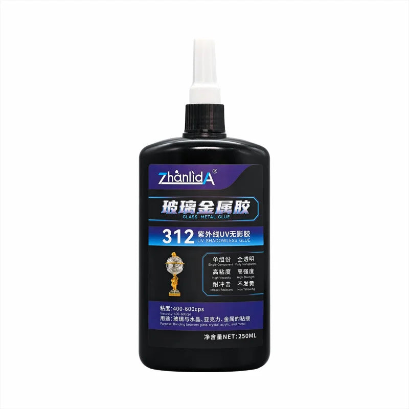 312 UV Shadowless Adhesive Clear Plastic Super Glue Soft Bonding Acrylic Rubber Glass Metal Jewelry With Flash Light Fast Curing